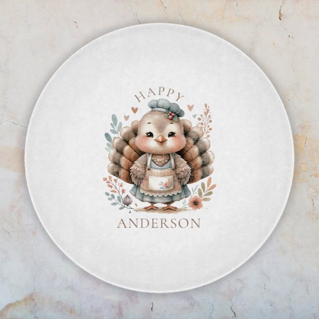 Happy Turkey Personalised Custom Text  Cutting Board (Creator Uploaded)