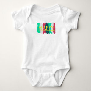 Happy Turquoise Pink Stripes Baby Bodysuit