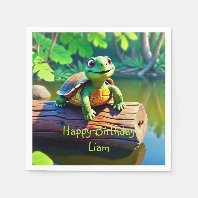 Happy Turtle Birthday Napkin (Front)