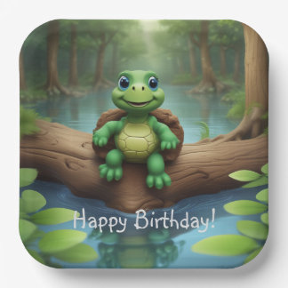 Happy Turtle Birthday Paper Plate