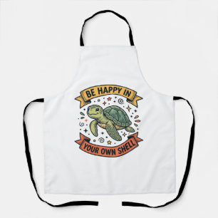 Happy Turtle Quote Vintage Engraving Design_1 Apron