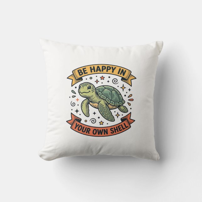 Happy Turtle Quote Vintage Engraving Design_1 Cushion (Front)