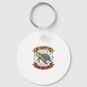 Happy Turtle Quote Vintage Engraving Design_1 Key Ring
