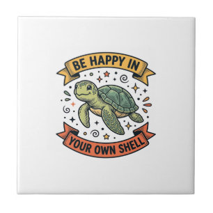 Happy Turtle Quote Vintage Engraving Design_1 Tile