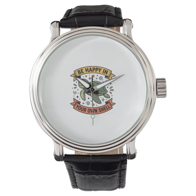 Happy Turtle Quote Vintage Engraving Design_1 Watch (Front)