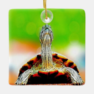 Happy turtle with bubble ceramic ornament