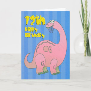 Happy Twelfth Birthday Pink Dinosaur Card