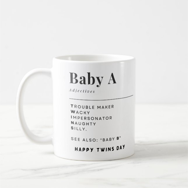 Happy Twins Day Baby A and Baby B Coffee Mug (Left)