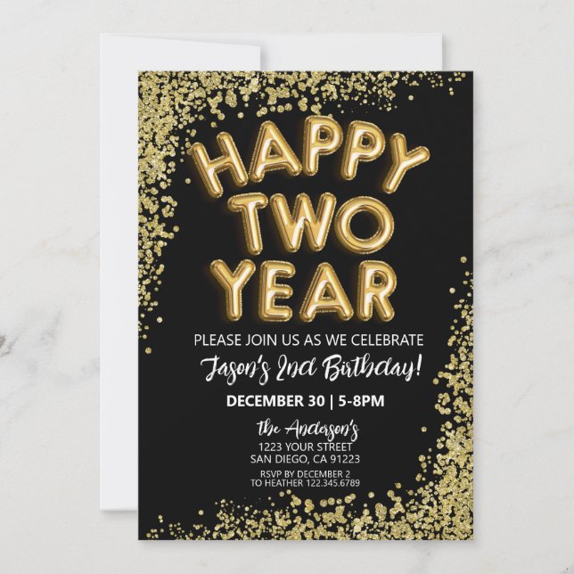 Happy Two Year NYE 2nd New Years Birthday Invite (Front)