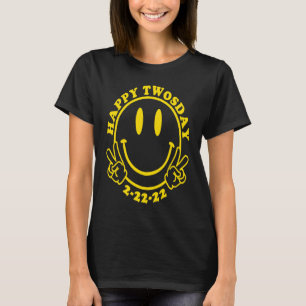 Happy Twosday 2 22 22 Happy Face Retro Style Peace T-Shirt