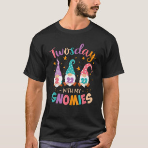 Happy Twosday With My Gnomie 2Nd Grade Teacher 2-2 T-Shirt
