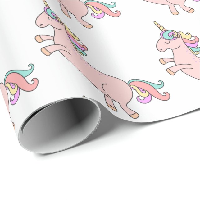 Happy Unicorn Horn Pink Candy Stars Baby Shower Wrapping Paper (Roll Corner)