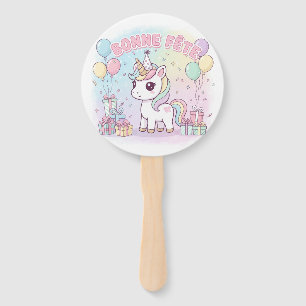 happy unicorn party hand fan
