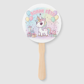 happy unicorn party hand fan