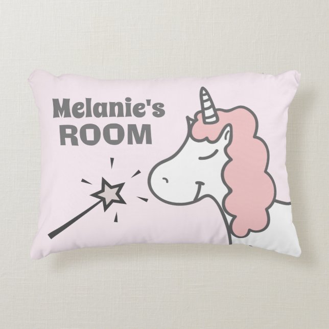 Happy Unicorn with Pink Hair Personalised Girl's Decorative Cushion (Front)