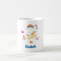 Happy Unicorn with Rainbow Clouds and Flowers