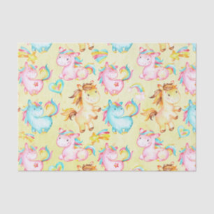 Happy Unicorns Pattern-Unicorn Love in Yellow Tissue Paper