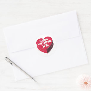 Happy Valentine, Box of Chocs & Furry Silhouette Classic Round Sticker
