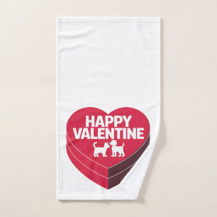 Happy Valentine, Box of Chocs & Furry Silhouette Hand Towel