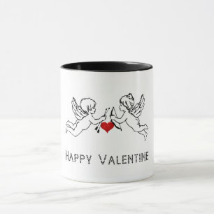 Happy Valentine Cherubs Couple Cute Hearts Text Mug