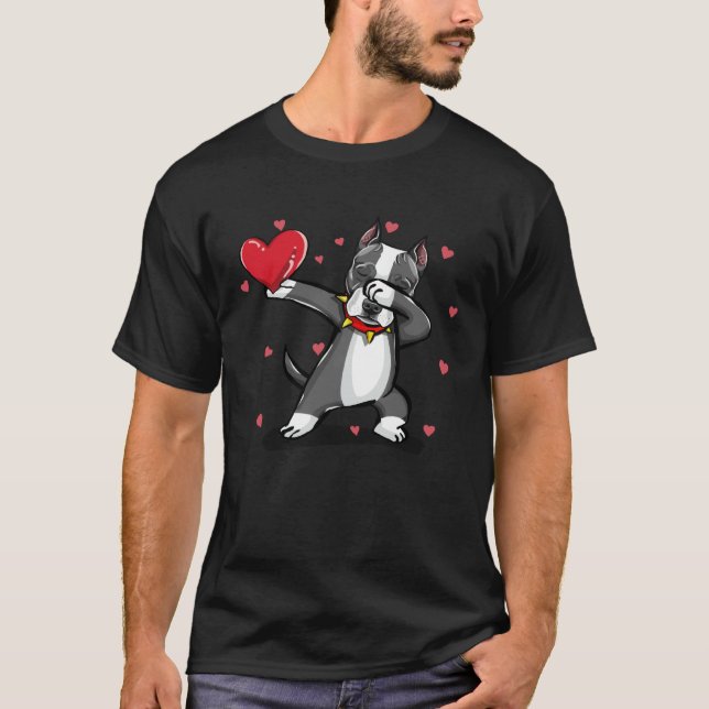 Happy Valentine Dabbing Dog Pitbull Men Women T-Shirt (Front)