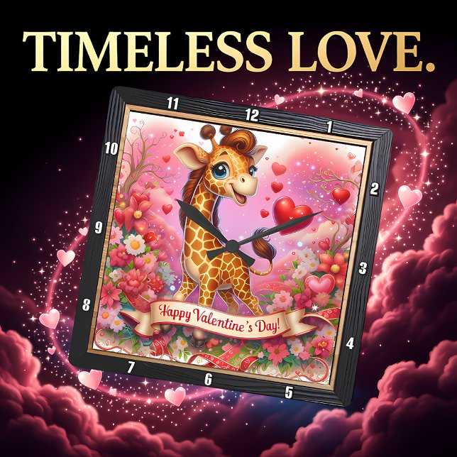 Happy Valentine Day Giraffe Square Wall Clock (Creator Uploaded)