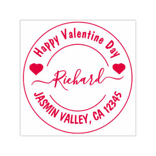 Happy Valentine Day Modern Round Return Address Self-inking Stamp
