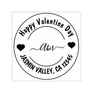 Happy Valentine Day Modern Round Return Address Self-inking Stamp