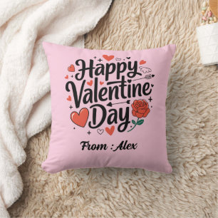 Happy Valentine day romantic rose heart on white Cushion