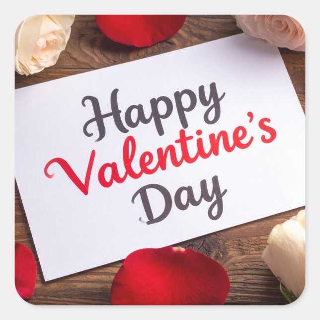 Happy valentine day square sticker (Front)