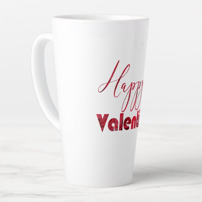 Happy Valentine Elegant Red Roses Text Romantic Latte Mug (Left Angle)