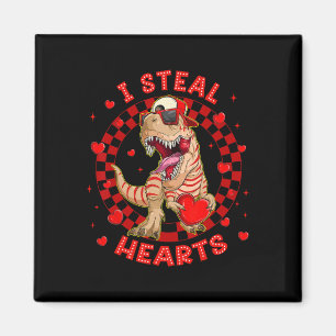 Happy Valentine I Steal Hearts Trex Funny Dinosaur Magnet