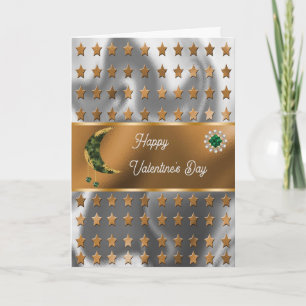 Happy Valentine Khaki Green Moon Jewels & Stars Card