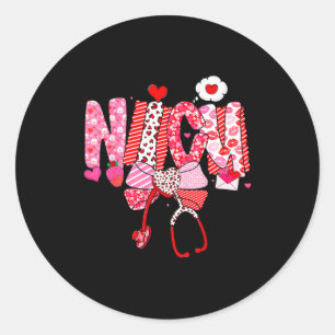Happy Valentine Nicu Nurse Coquette Bow Heart Girl Classic Round Sticker
