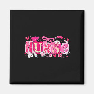 Happy Valentine Nurse Coquette Bow Heart Girl Wome Magnet