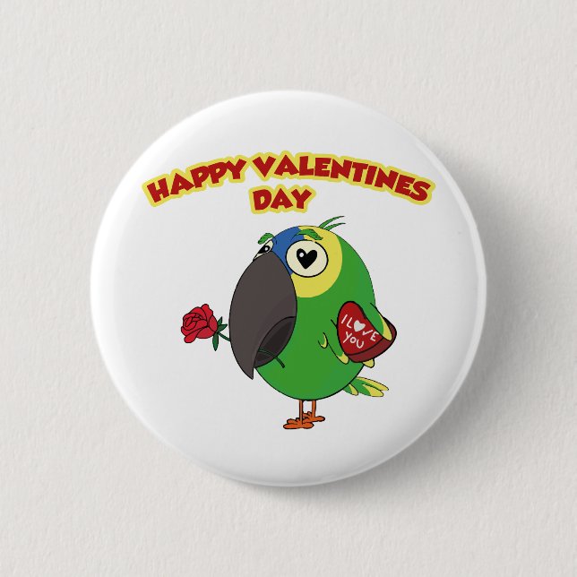 happy valentine parrot 6 cm round badge (Front)
