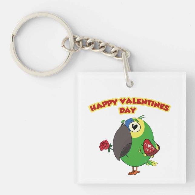 happy valentine parrot key ring (Front)