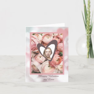 happy valentine pink rose portrait photo holiday card