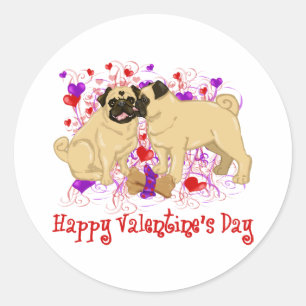 Happy Valentine Pug Kissing Tees Classic Round Sticker