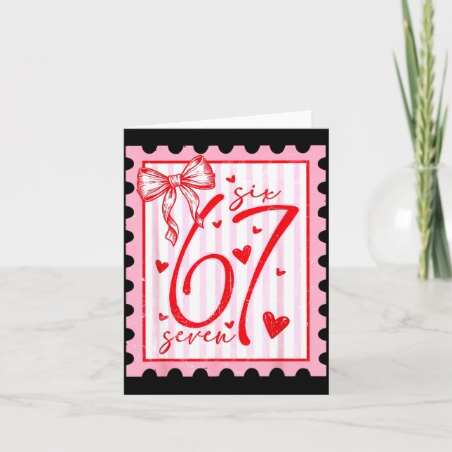 Happy Valentine’s Day 67 Meme Hearts Coquette Bow  Card (Front)