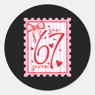 Happy Valentine’s Day 67 Meme Hearts Coquette Bow  Classic Round Sticker