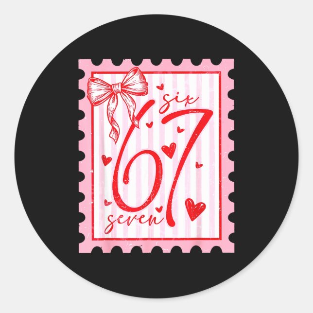 Happy Valentine’s Day 67 Meme Hearts Coquette Bow  Classic Round Sticker (Front)