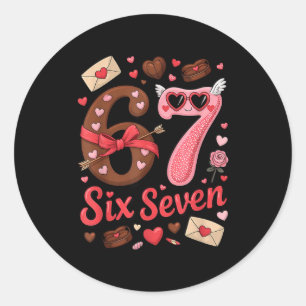 Happy Valentine’s Day 67 Meme Hearts Coquette Bow  Classic Round Sticker