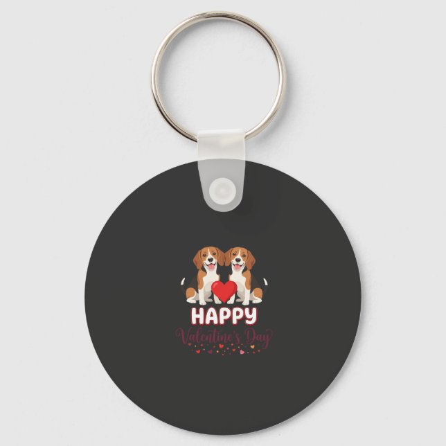 Happy Valentine’s Day Beagle Couple Key Ring (Front)