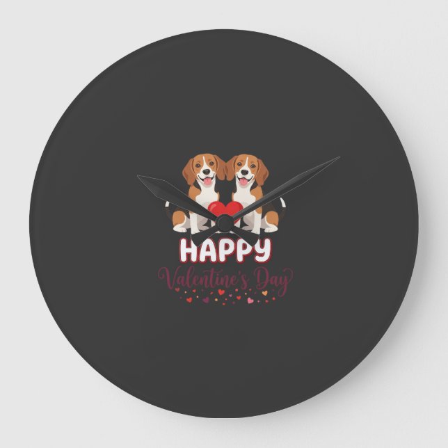 Happy Valentine’s Day Beagle Couple Large Clock (Front)