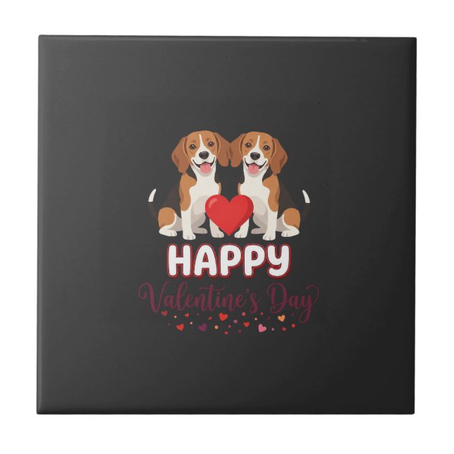 Happy Valentine’s Day Beagle Couple Tile (Front)