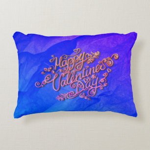 Happy Valentine’s Day blue heart lettering Decorative Cushion