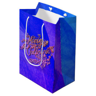Happy Valentine’s Day blue heart lettering Medium Gift Bag