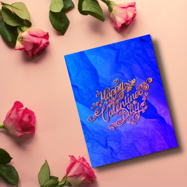 Happy Valentine’s Day blue heart lettering Postcard (Creator Uploaded)