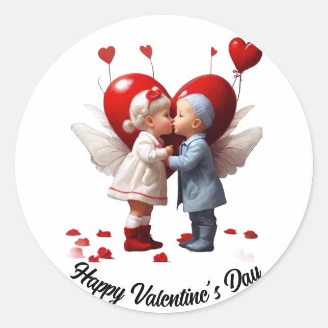Happy Valentine’s Day custom valentines Classic Round Sticker (Front)